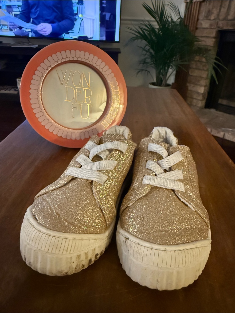 wonder nation Gold Glitter Kids Slip-On Sneakers